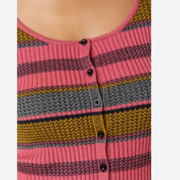 ALYA Multicolor Knitted Striped Scoop Neck Full Button Front Tank Top - Picture 3 of 9